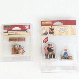 Lemax Tales of the Sea Figurine & Wooden Lobster Pots Crates Christmas Village